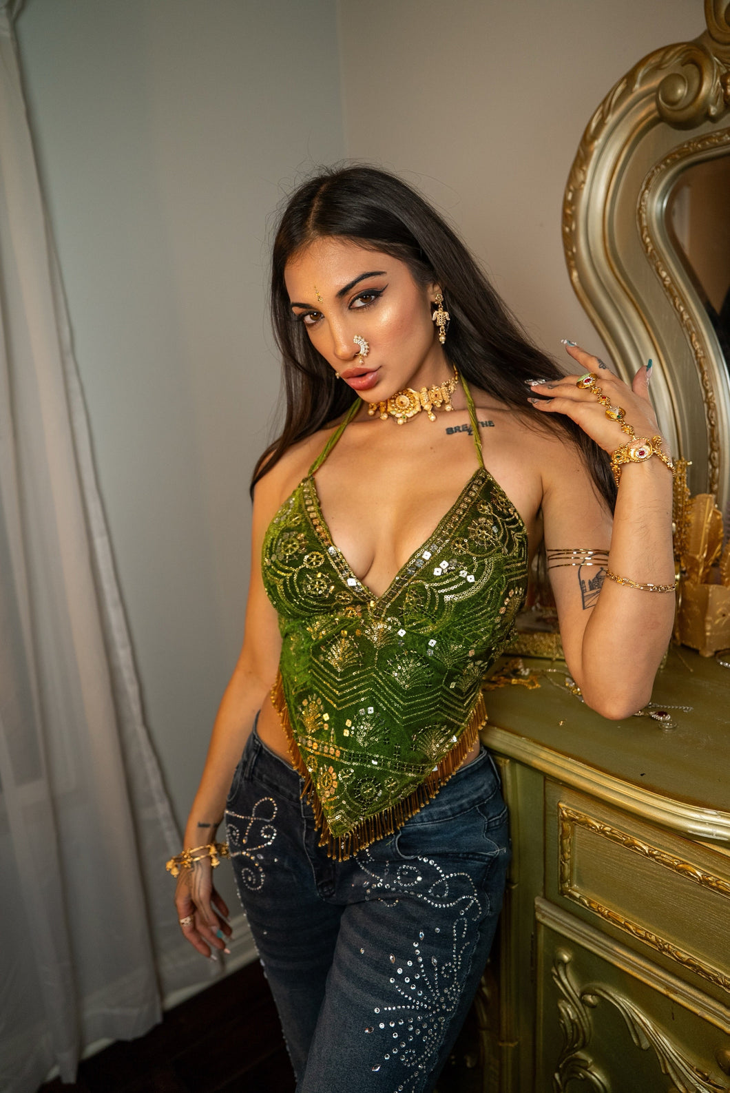 Forest Venus Velvet Sequin Top