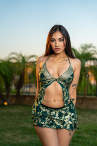 Royal Emerald Mini Ruffle Skirt Set