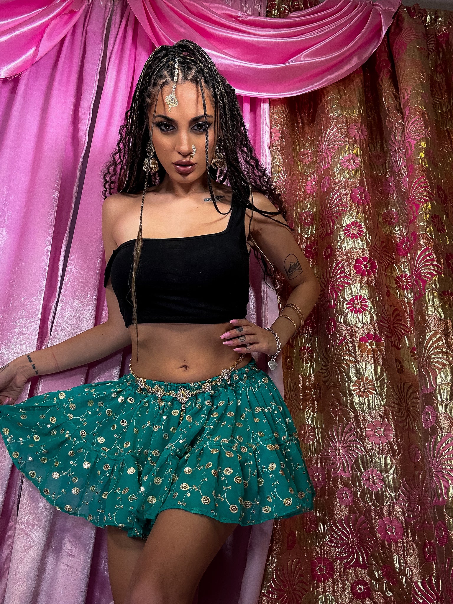 Jade Sparkles Micro Mini Gehr Skirt