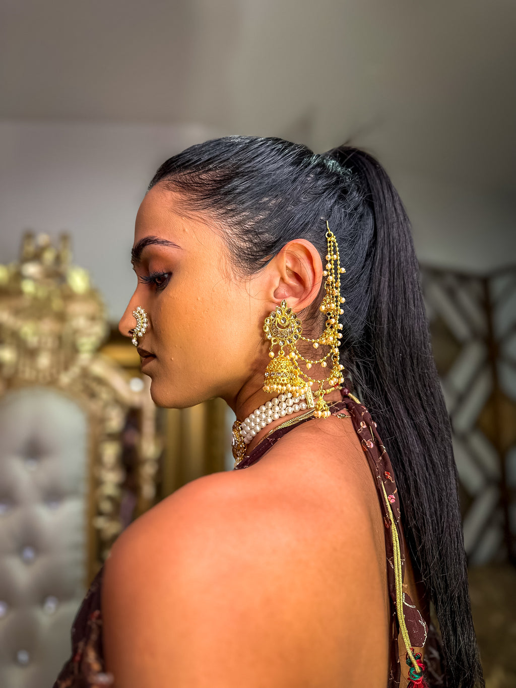 Hair Hanging Chain Jhumkas Earrings
