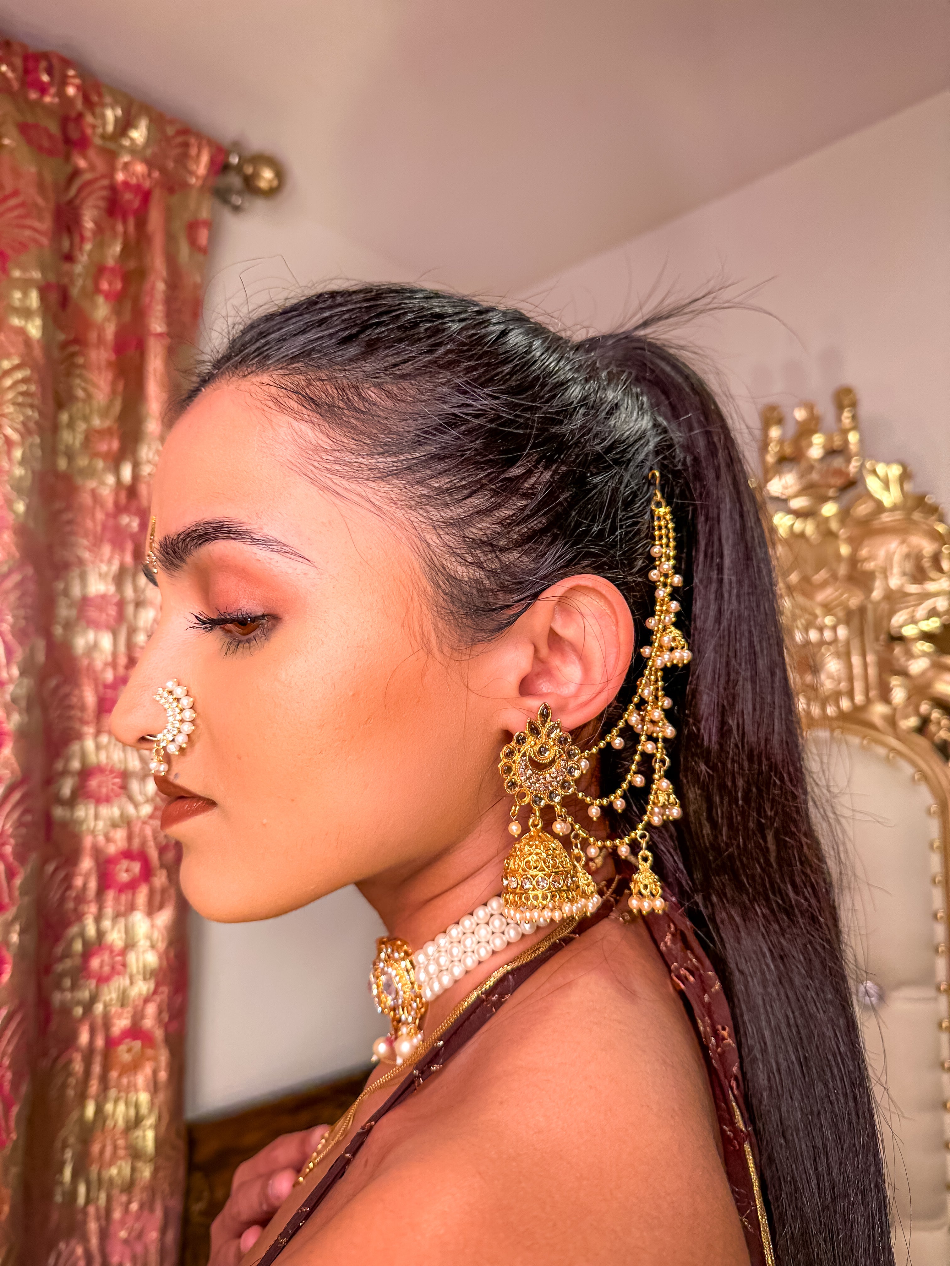 Hair Hanging Chain Jhumkas Earrings