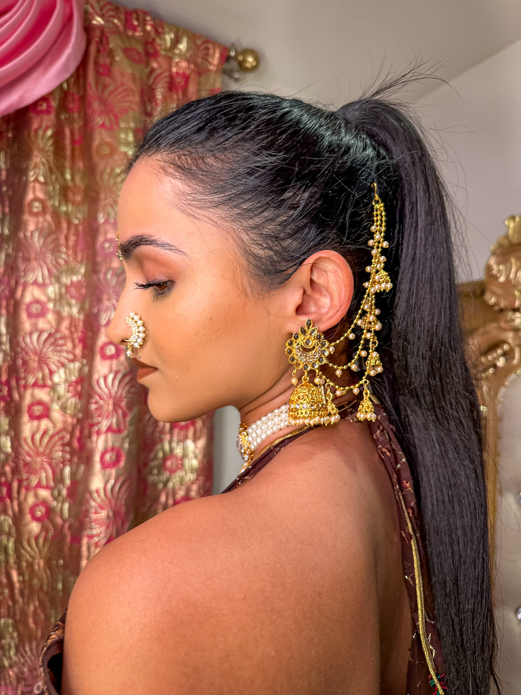 Hair Hanging Chain Jhumkas Earrings