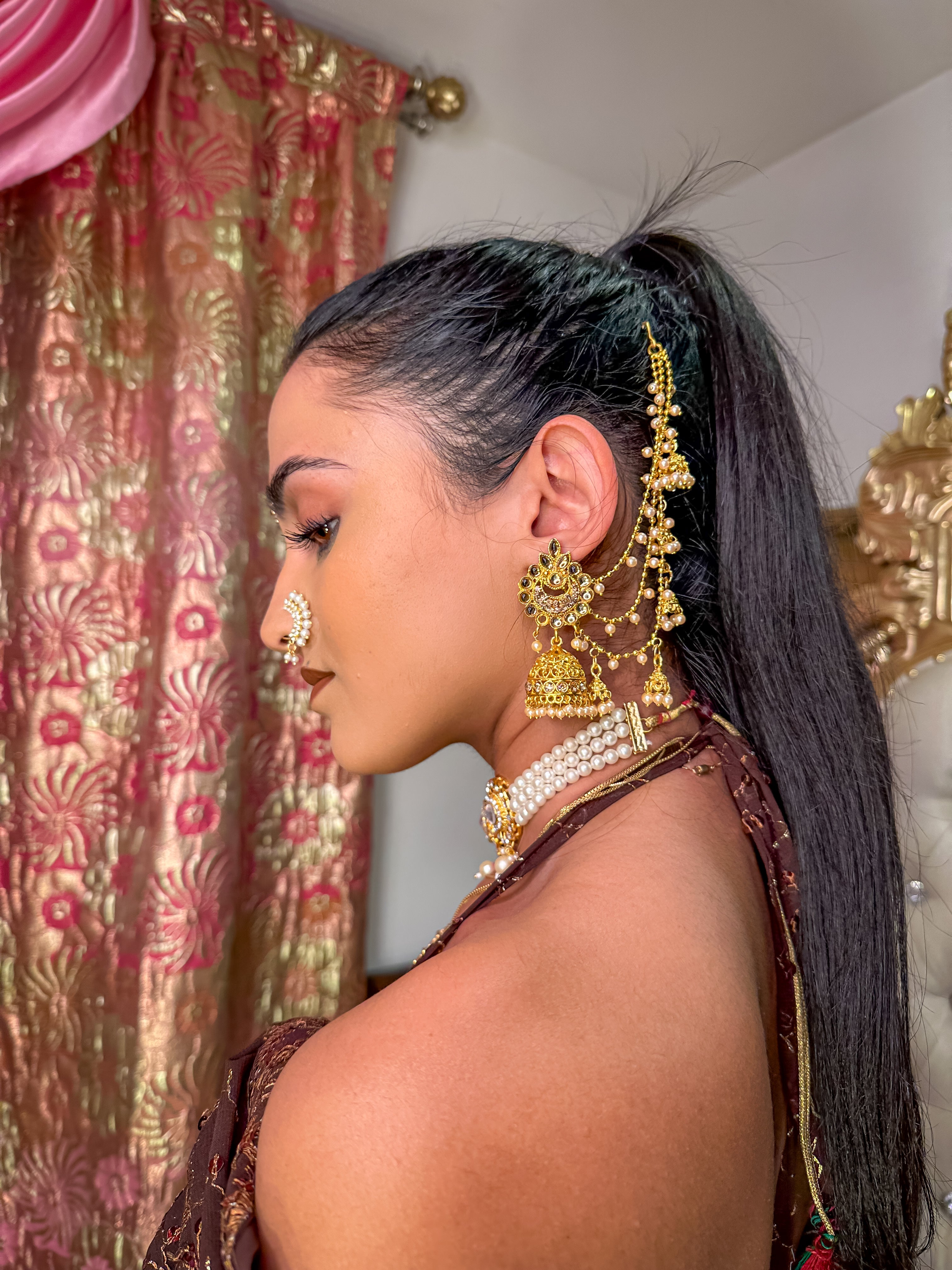 Hair Hanging Chain Jhumkas Earrings