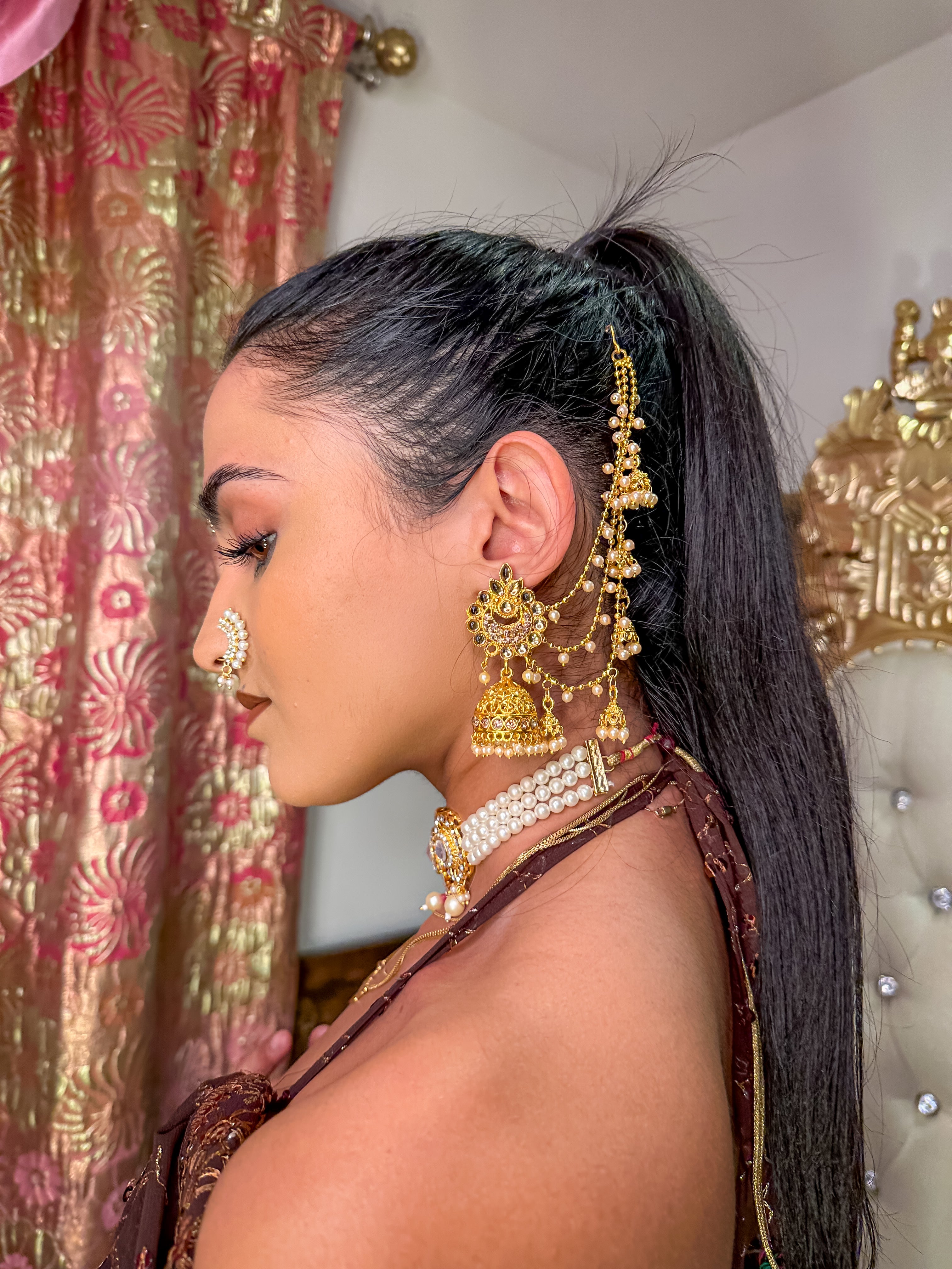 Hair Hanging Chain Jhumkas Earrings