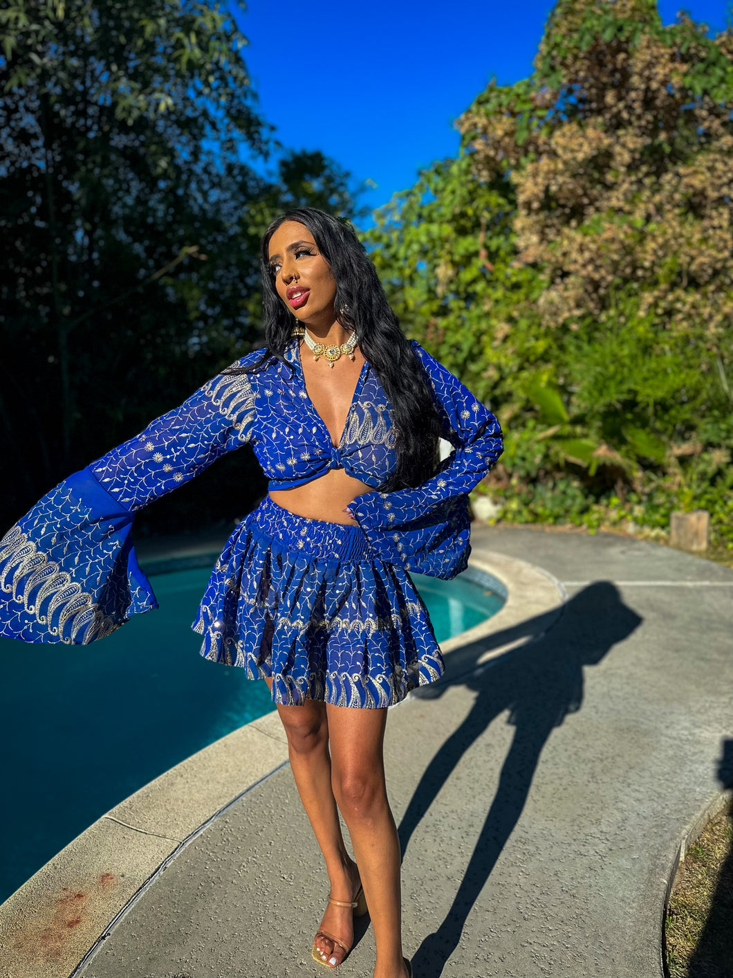 Sapphire Sparkles Micro Mini Skirt Set