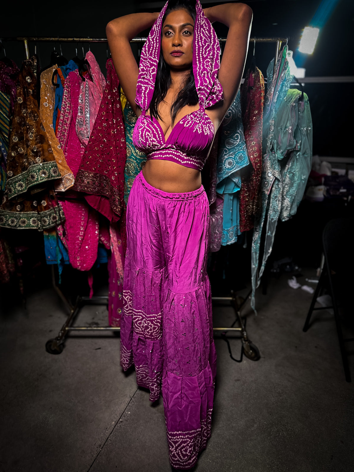 Purple Bandhani Sharara Pants set