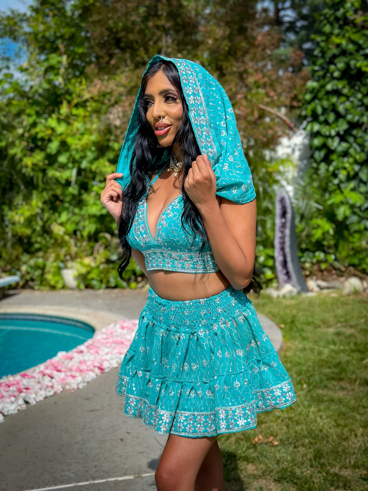 Baby Blue Diamonds Skirt Set