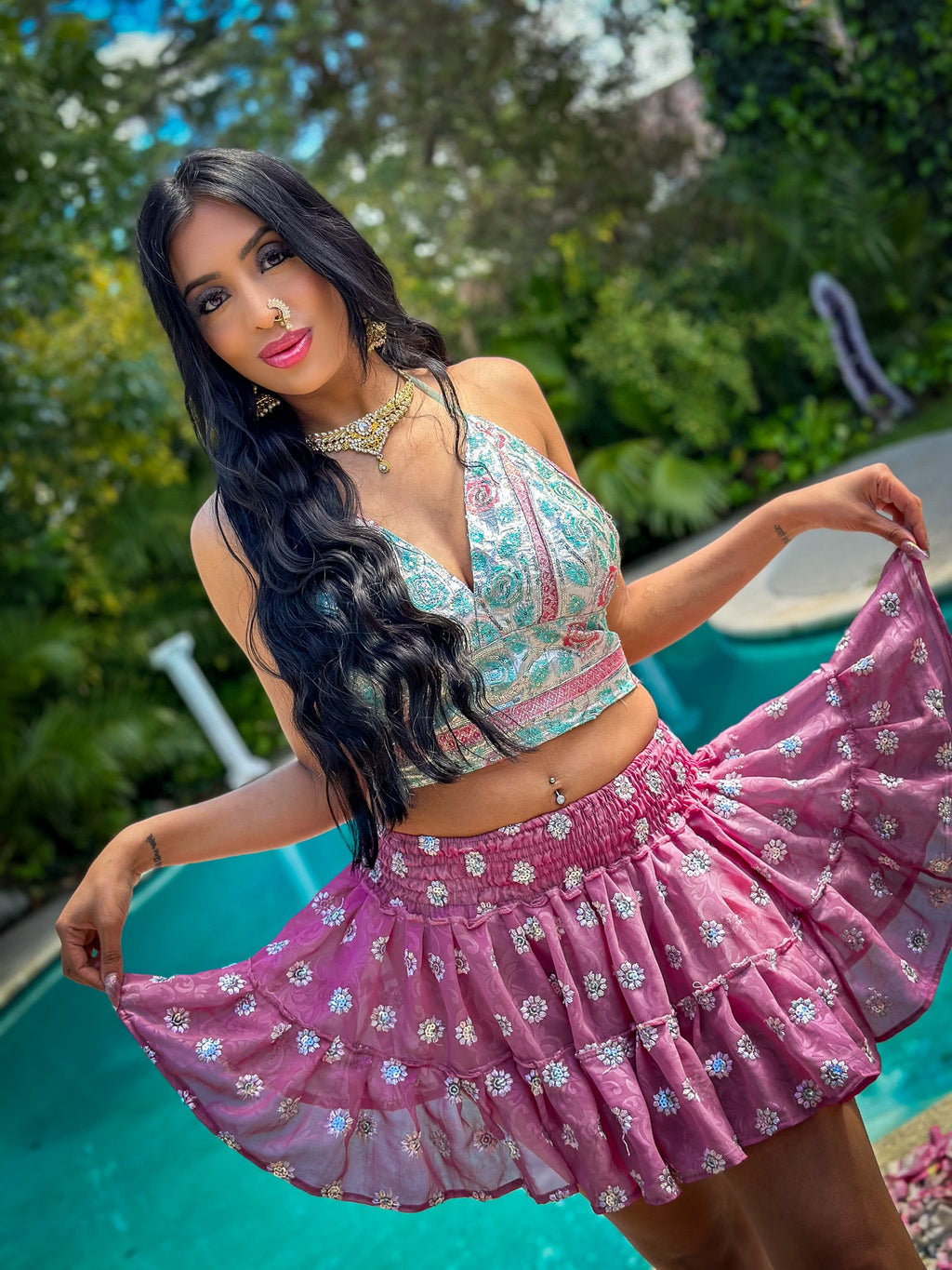 Diamond Rose Micro Mini Gehr Skirt