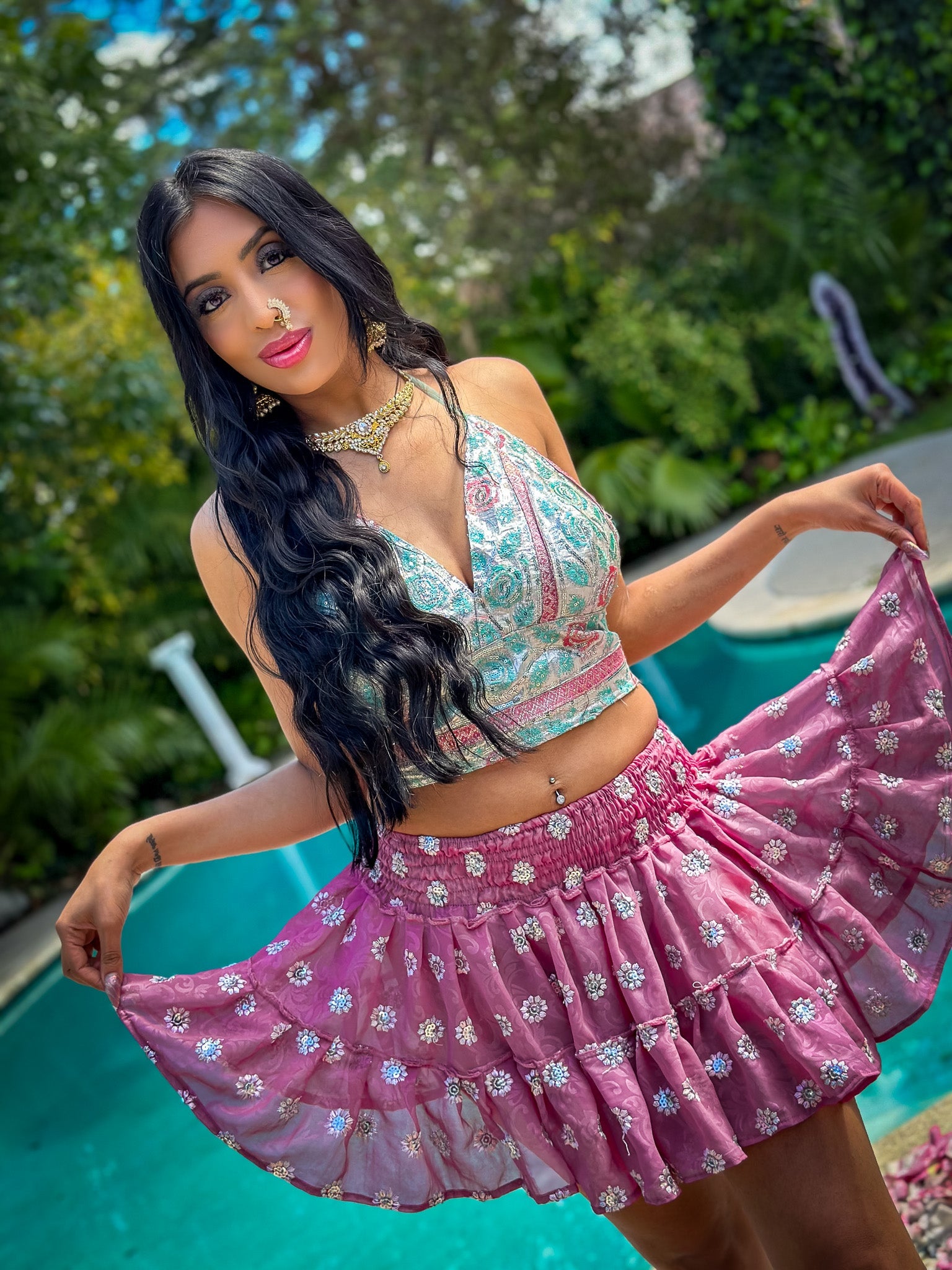 Diamond Rose Micro Mini Gehr Skirt