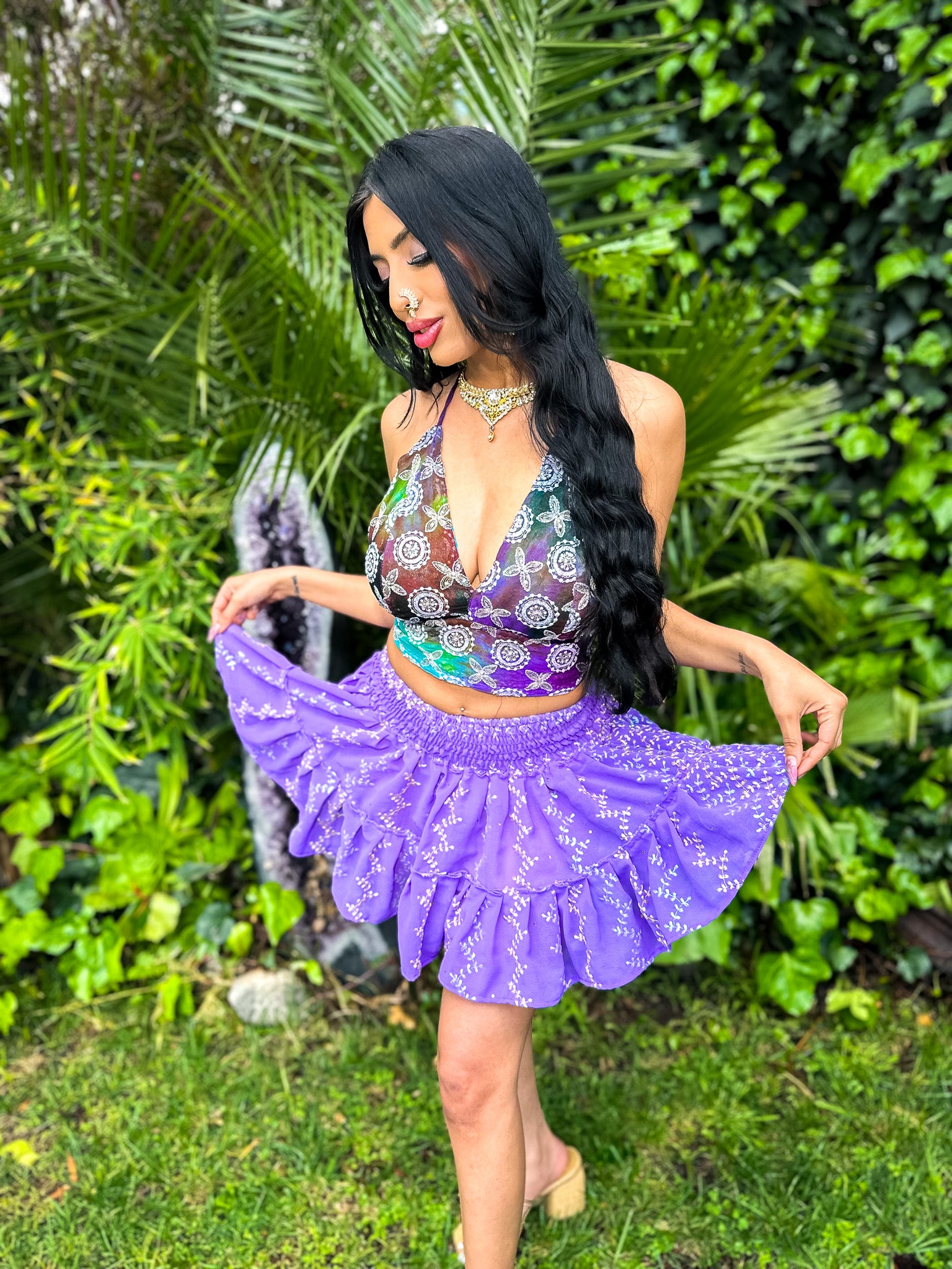 Lilac Flowers Micro Mini Skirt