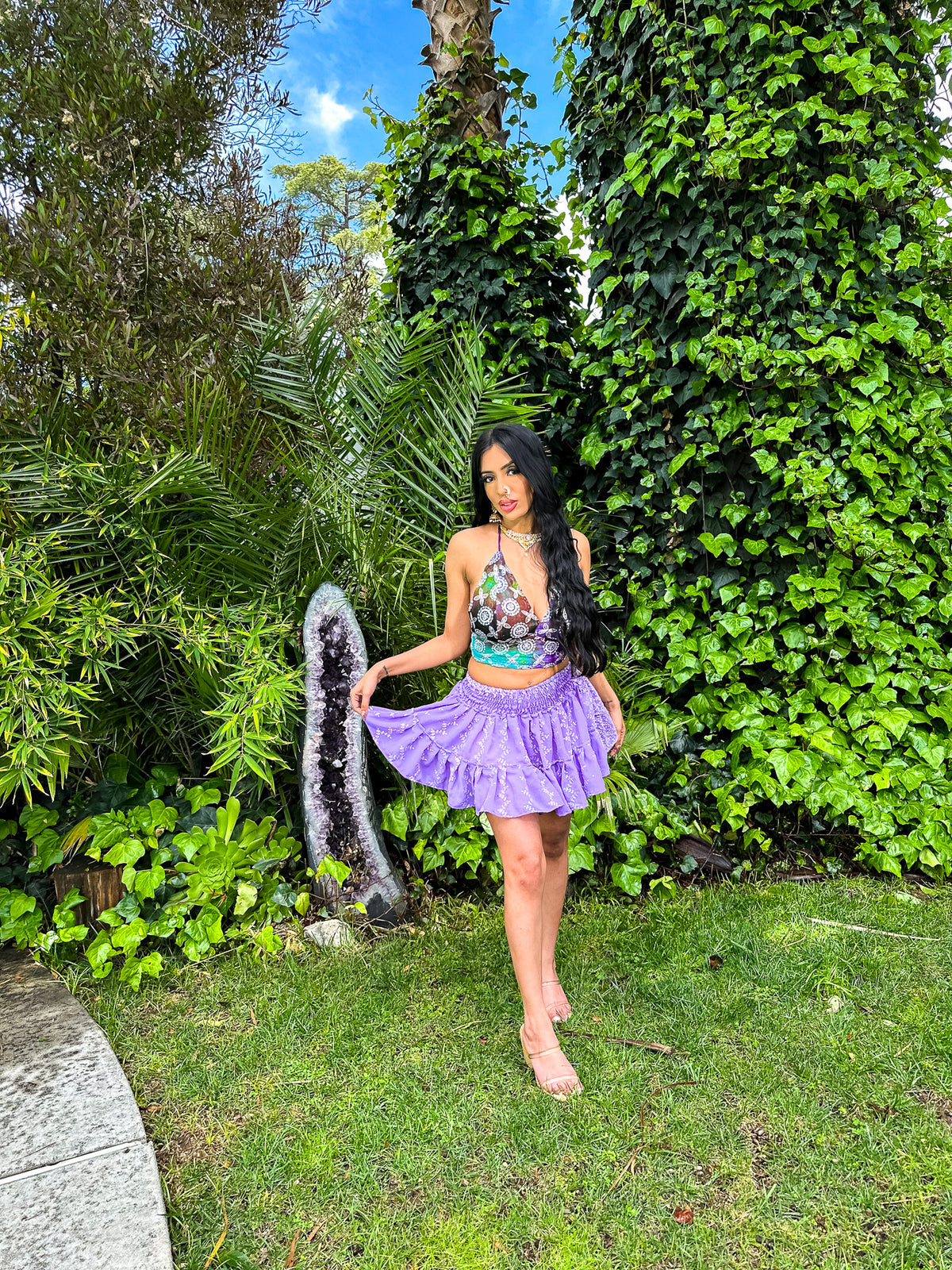 Lilac Flowers Micro Mini Skirt