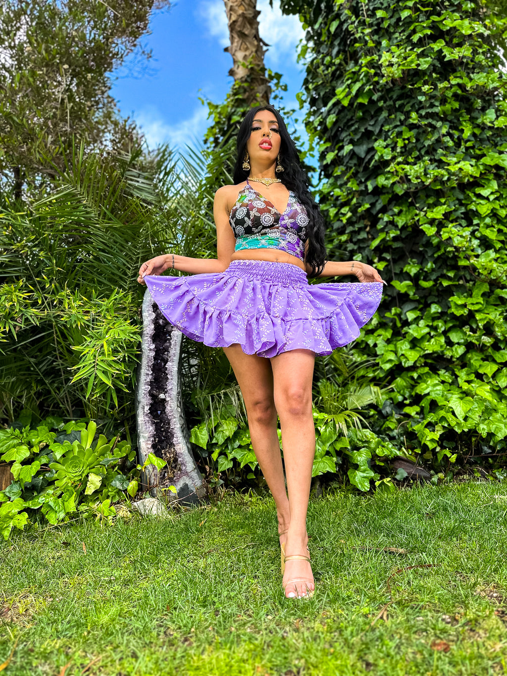 Lilac Flowers Micro Mini Skirt
