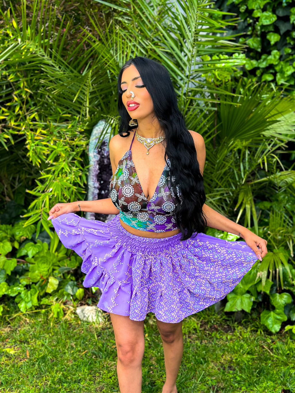 Lilac Flowers Micro Mini Skirt