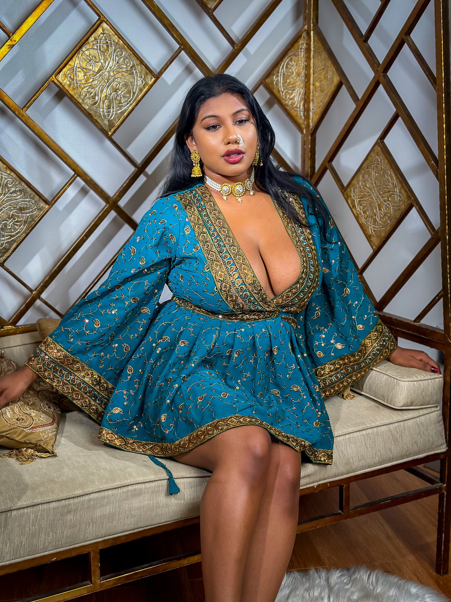 Turquoise Gold Babydoll Dress