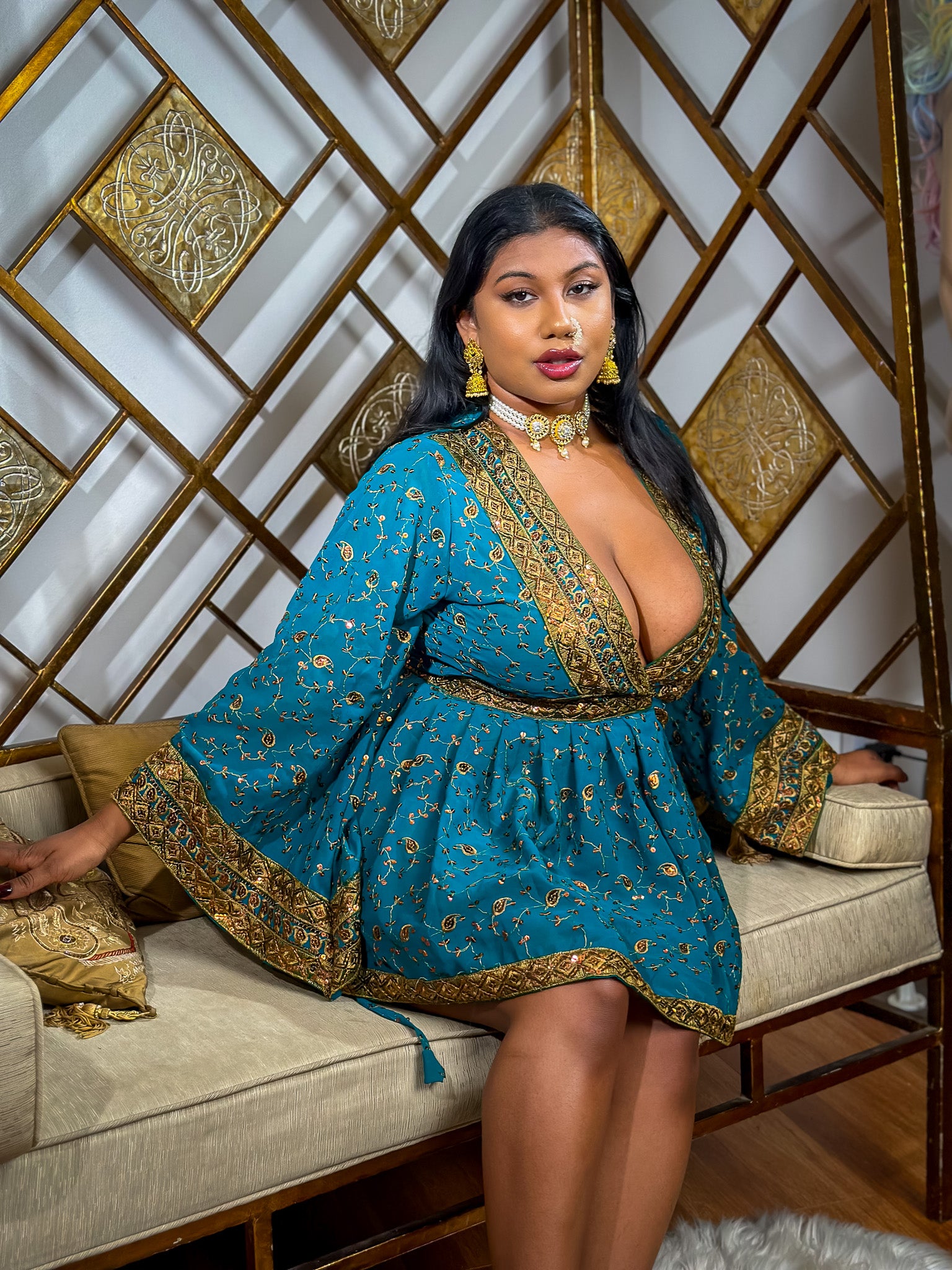 Turquoise Gold Babydoll Dress