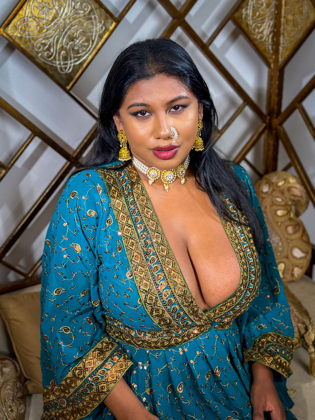 Turquoise Gold Babydoll Dress