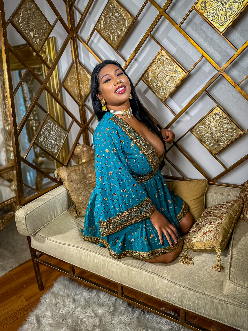 Turquoise Gold Babydoll Dress