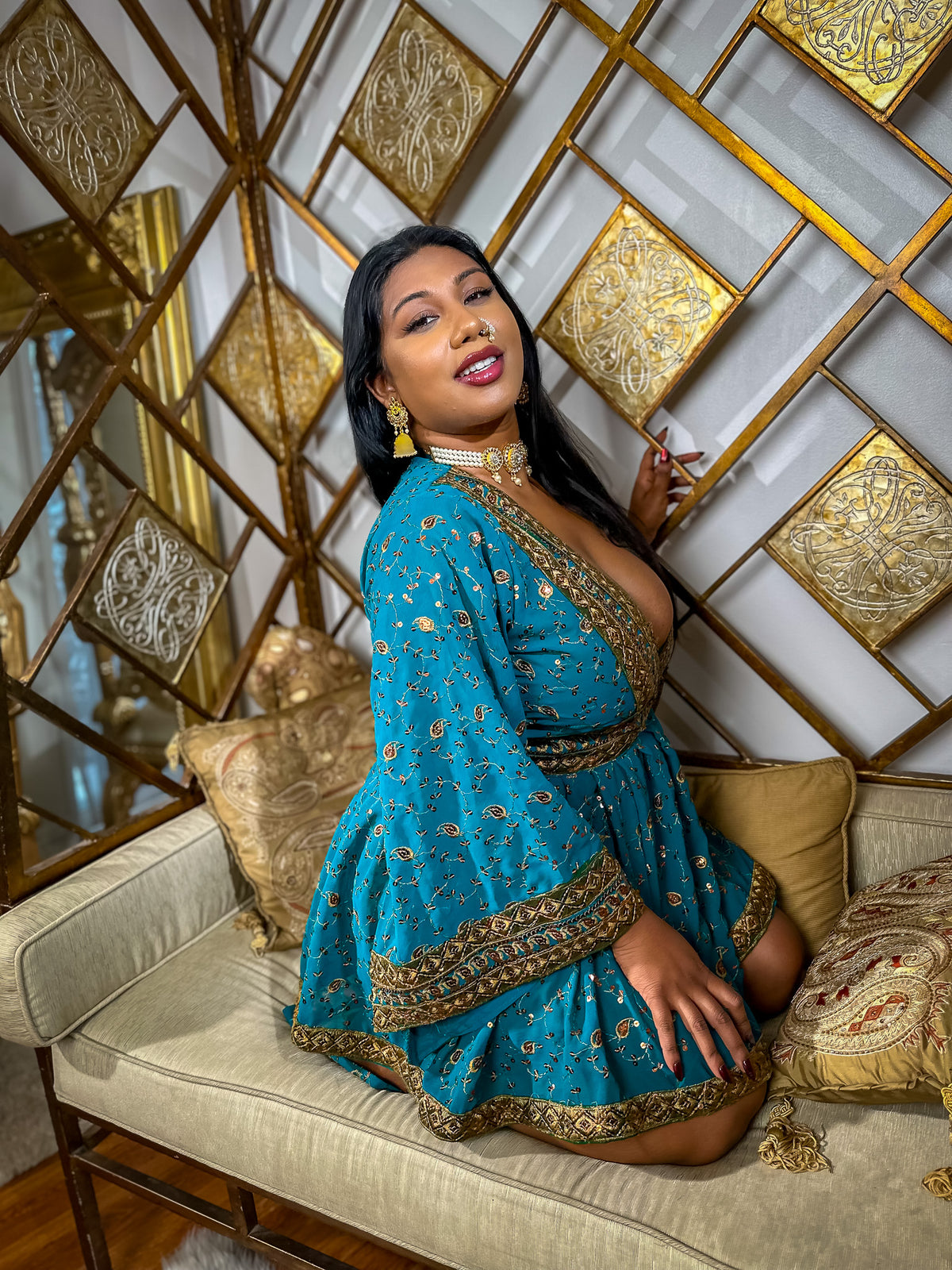 Turquoise Gold Babydoll Dress