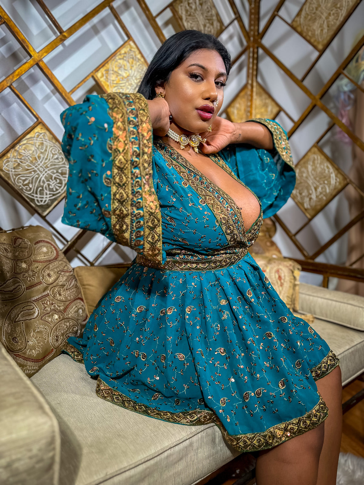 Turquoise Gold Babydoll Dress