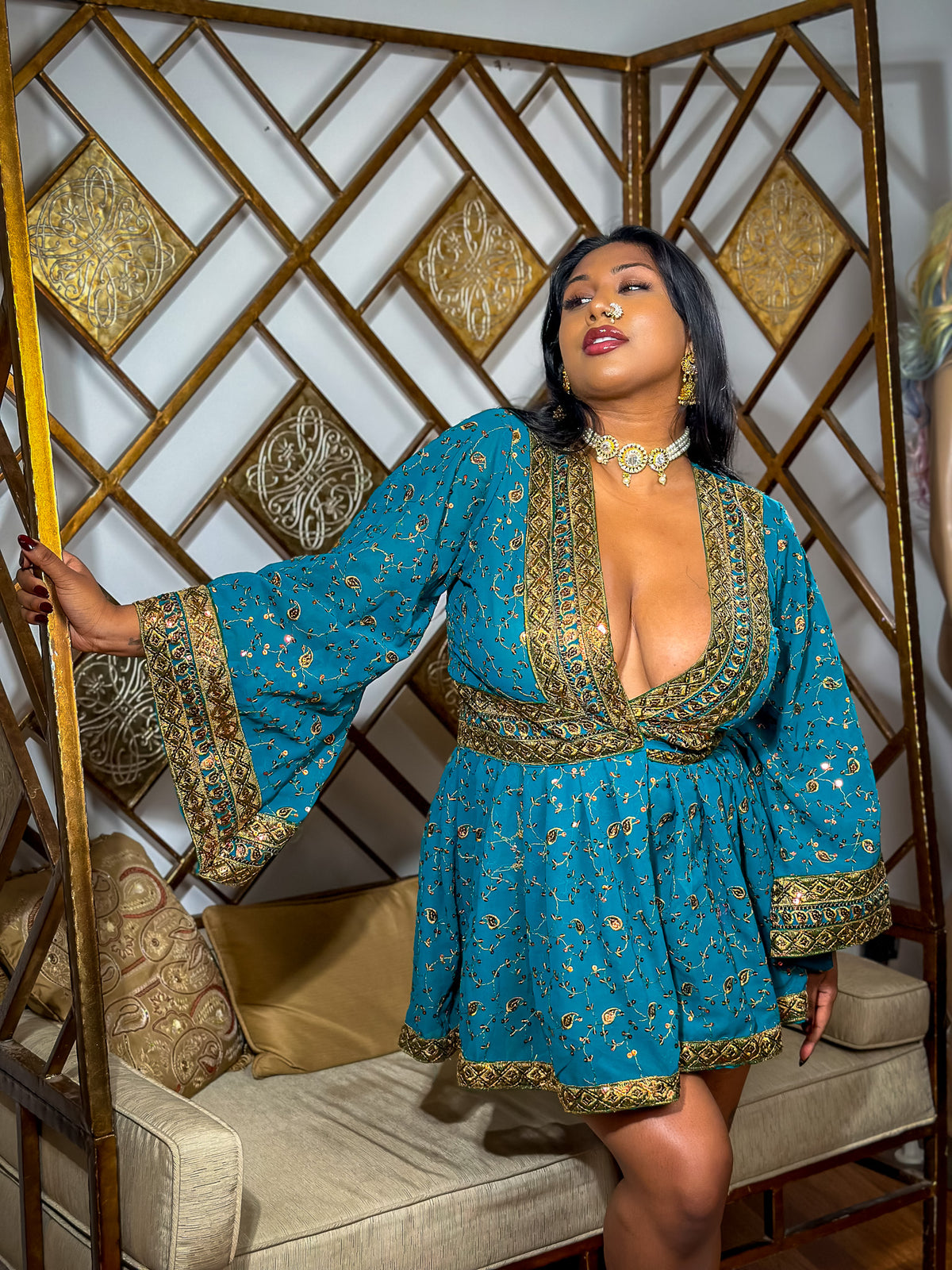 Turquoise Gold Babydoll Dress