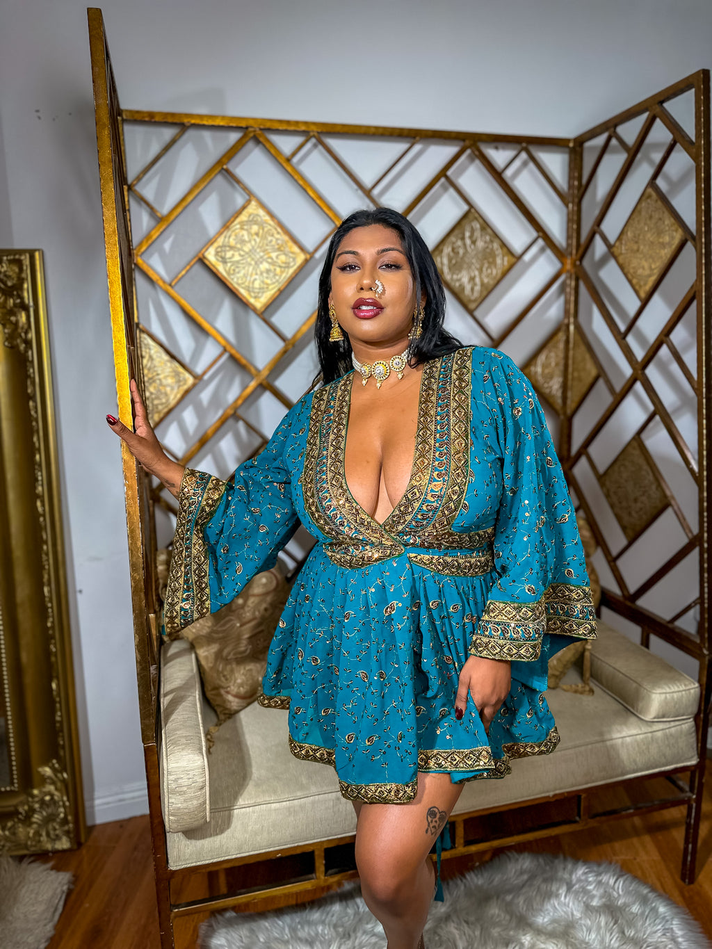 Turquoise Gold Babydoll Dress