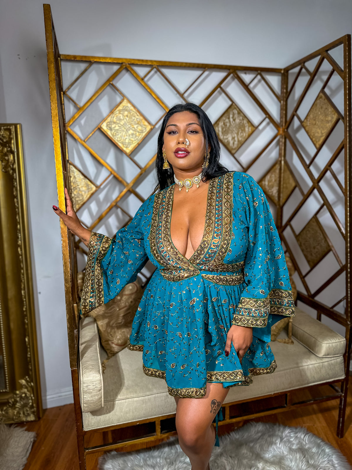 Turquoise Gold Babydoll Dress