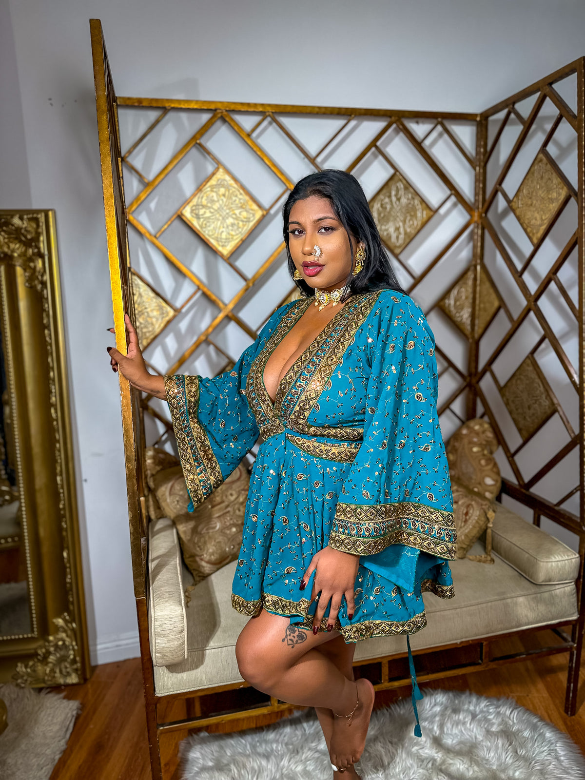 Turquoise Gold Babydoll Dress