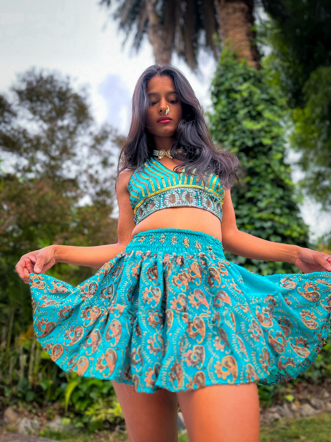 Golden Jasmine Paisley Micro Mini Skirt Set