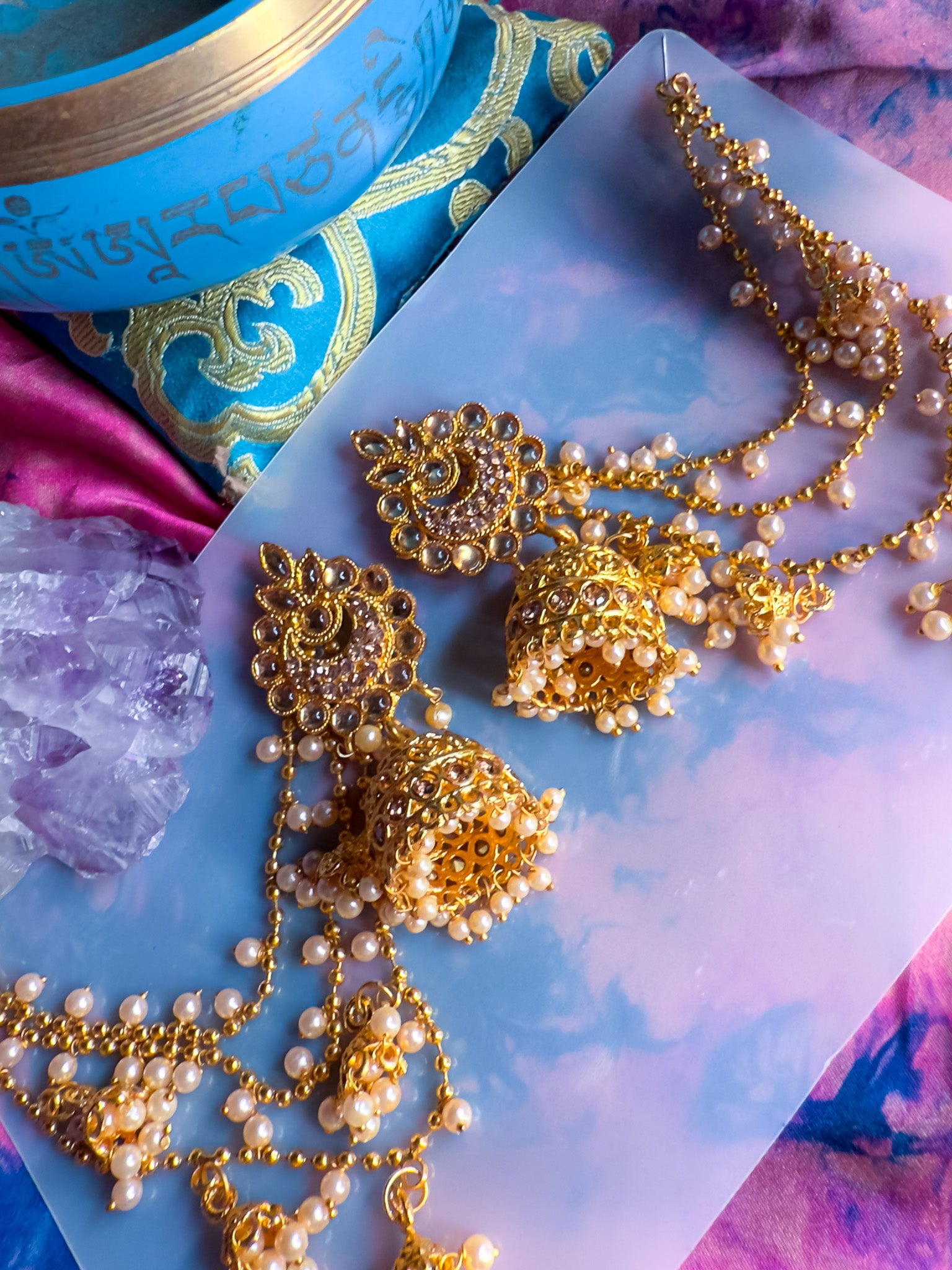 Hair Hanging Chain Jhumkas Earrings