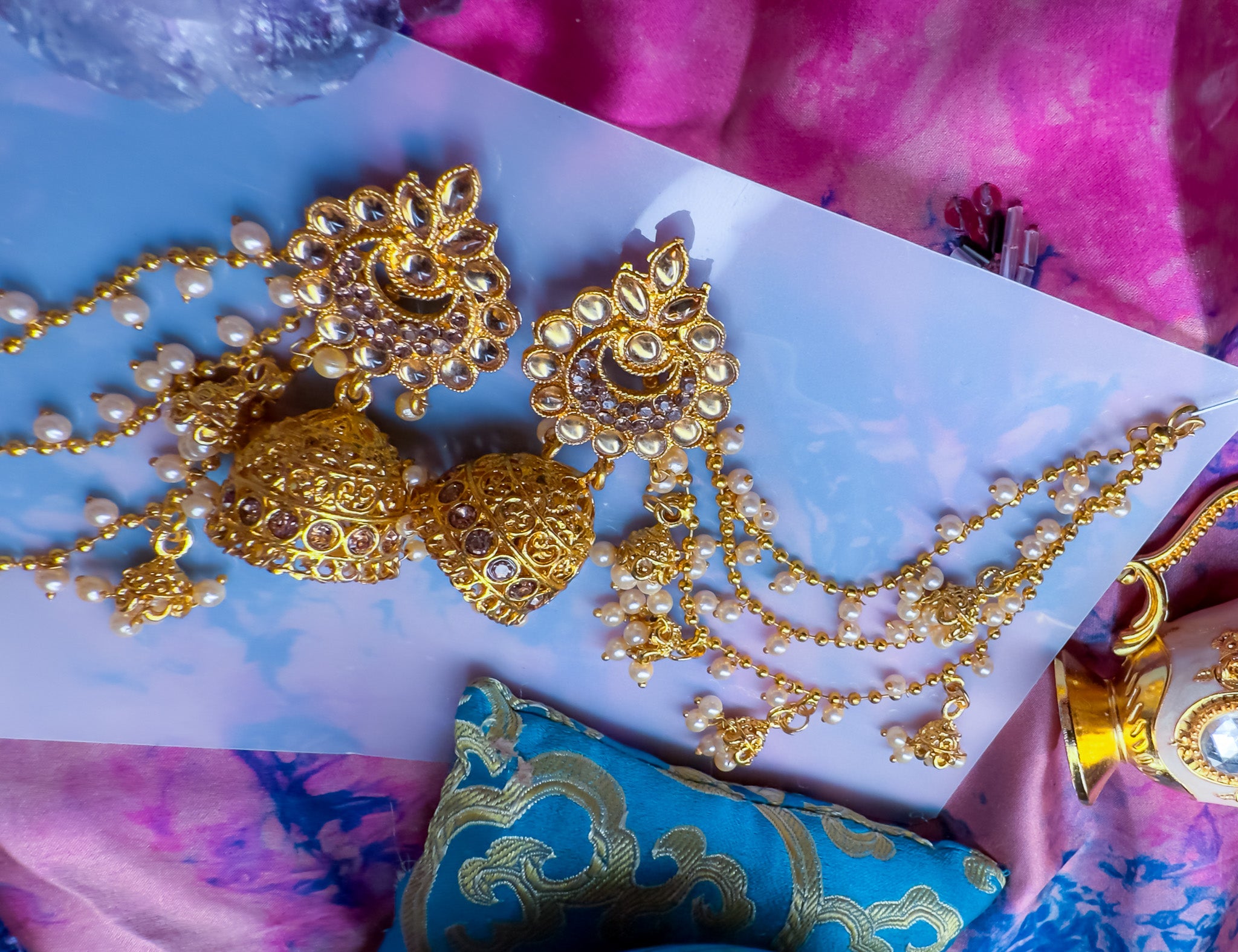 Hair Hanging Chain Jhumkas Earrings