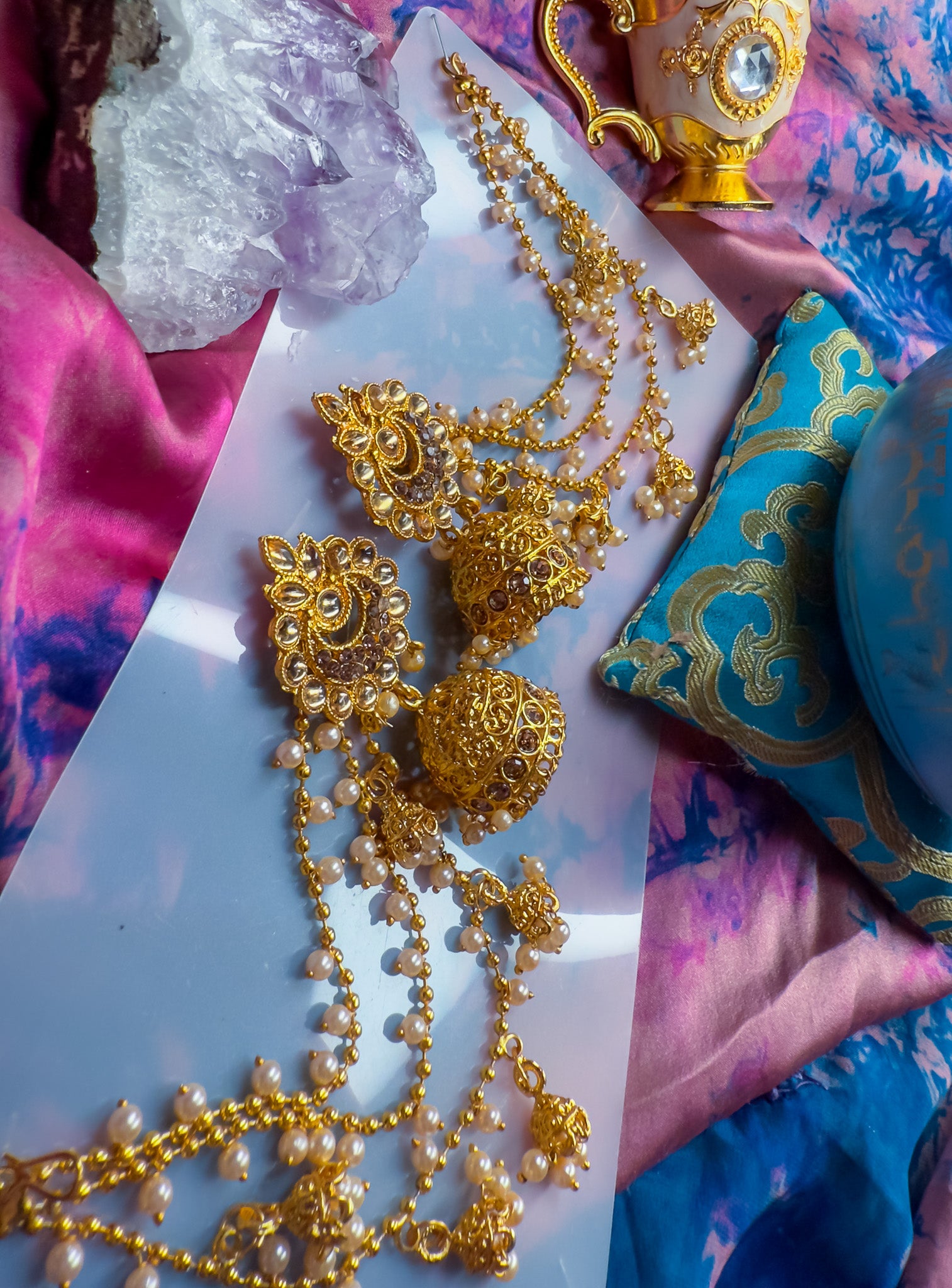 Hair Hanging Chain Jhumkas Earrings