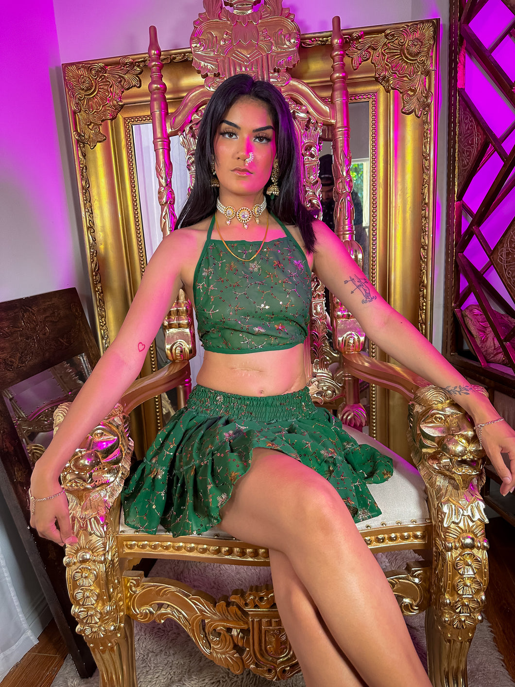 Emerald Elixir Micro Mini Skirt Set