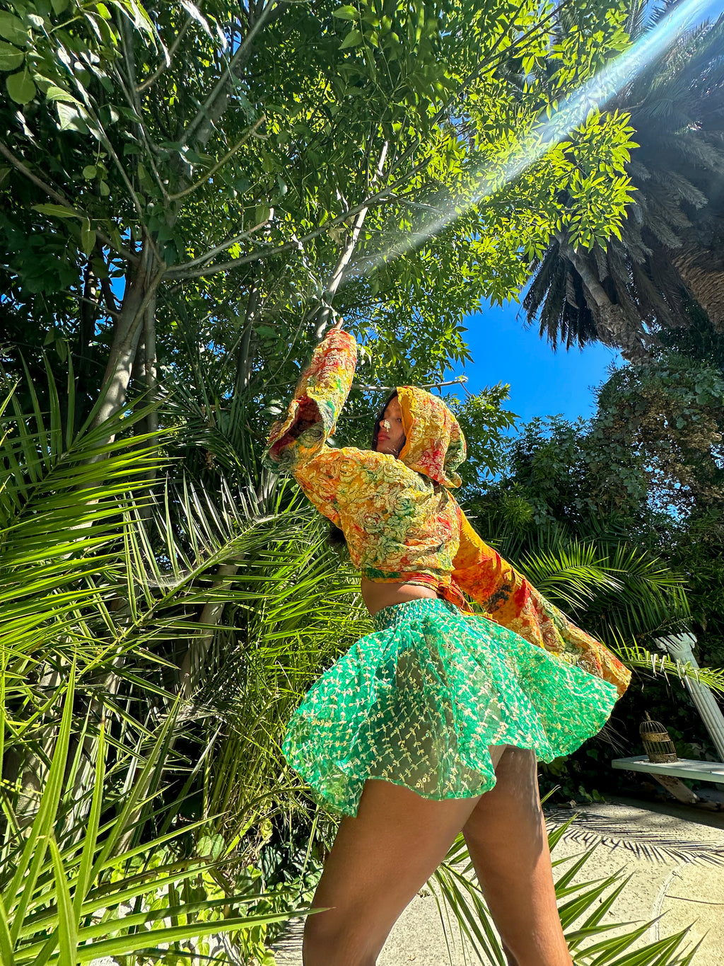 Gold jungle hoodie wrap top