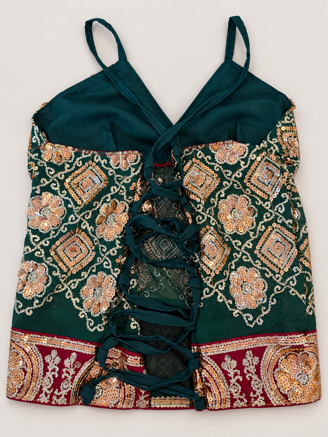 Royal Emerald V-Neck Saree Top — approved cleaned back showing corset backing