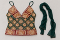 Royal Emerald V-Neck Saree Top — approved cleaned front with narrow separate scarf (version 2)
