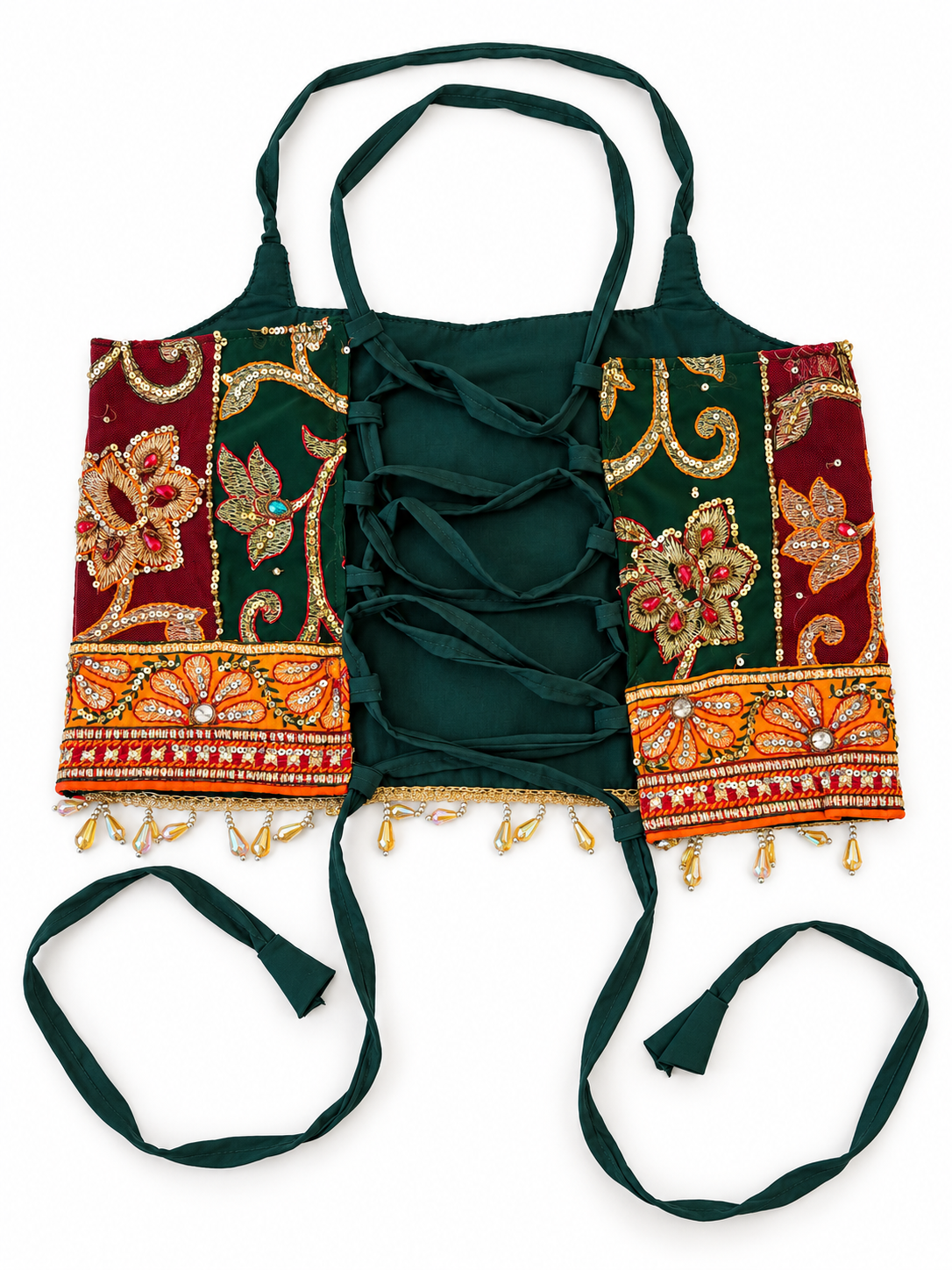 Ruby Emerald Rani — cleaned back showing original corset ties, pending final human review