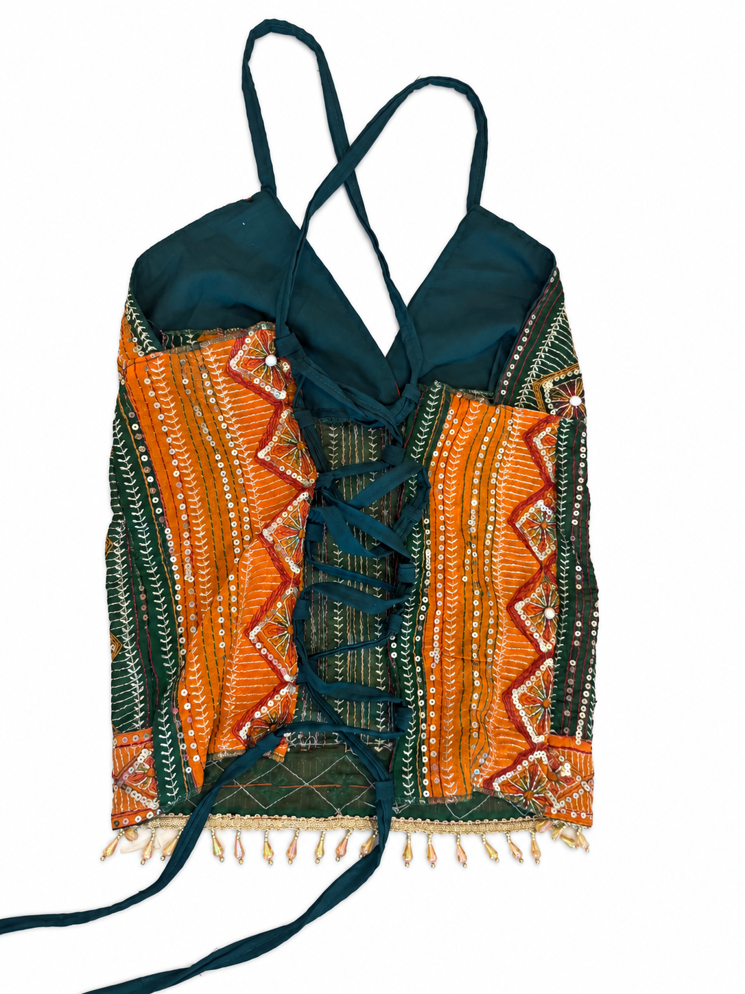 Temple Sun V-Neck Saree Top — approved cleaned back upright corset backing