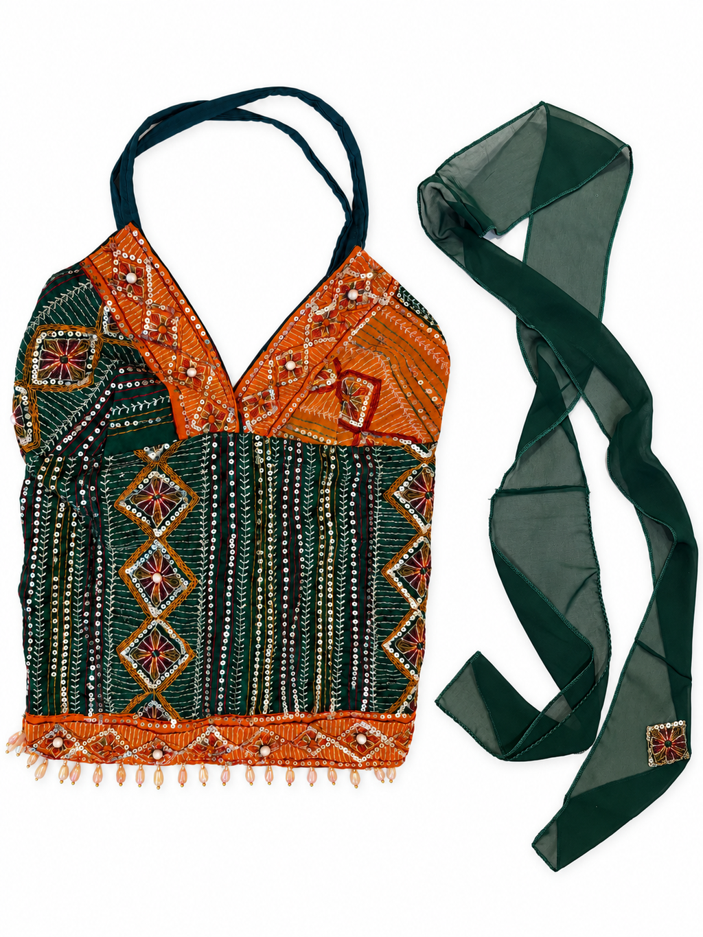Temple Sun V-Neck Saree Top — approved cleaned front with actual separate matching scarf