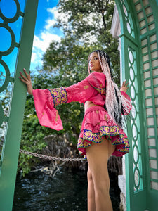 Pink Lotus Micro Mini Skirt Set