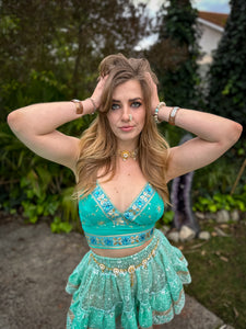 Turquoise Sparkles Halter Top SMALL CUPS  SIZE