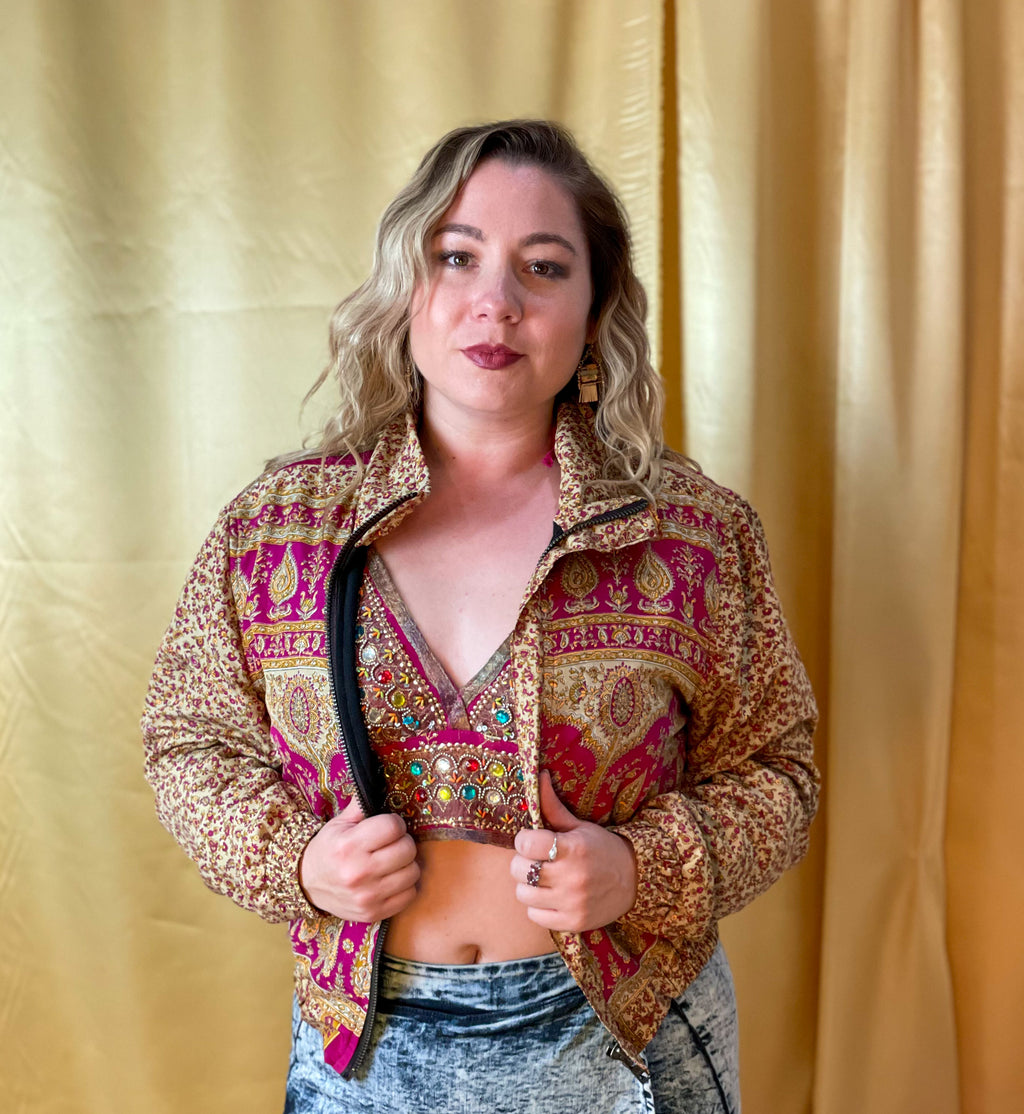 Paisley Dreams Satin Silk Crop Jacket