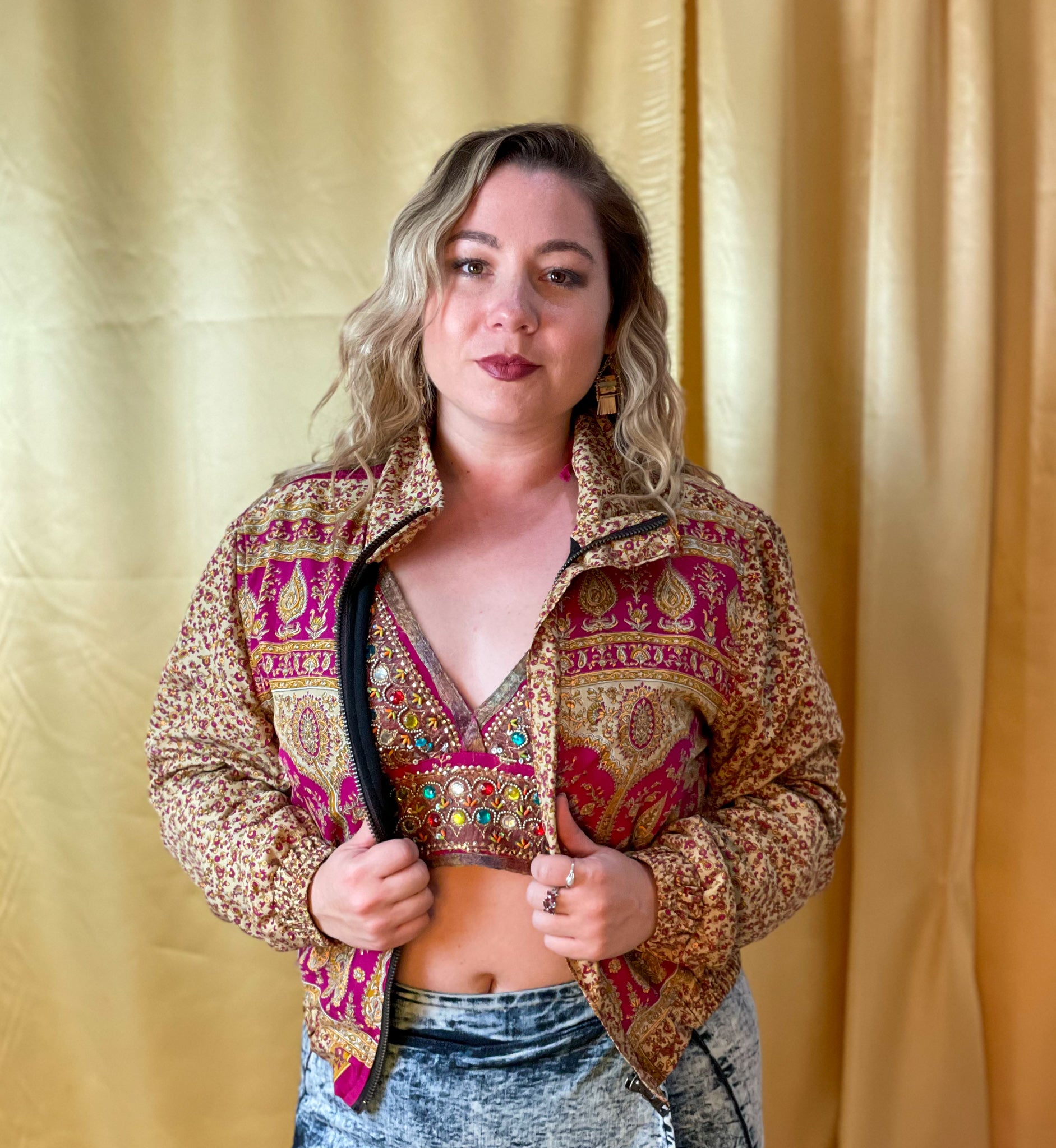 Paisley Dreams Satin Silk Crop Jacket