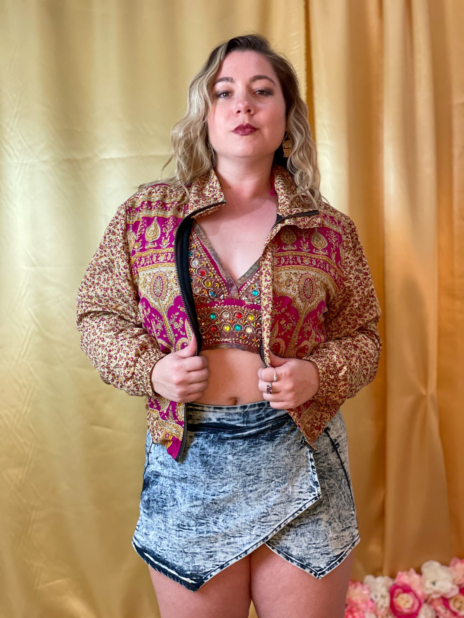 Paisley Dreams Satin Silk Crop Jacket