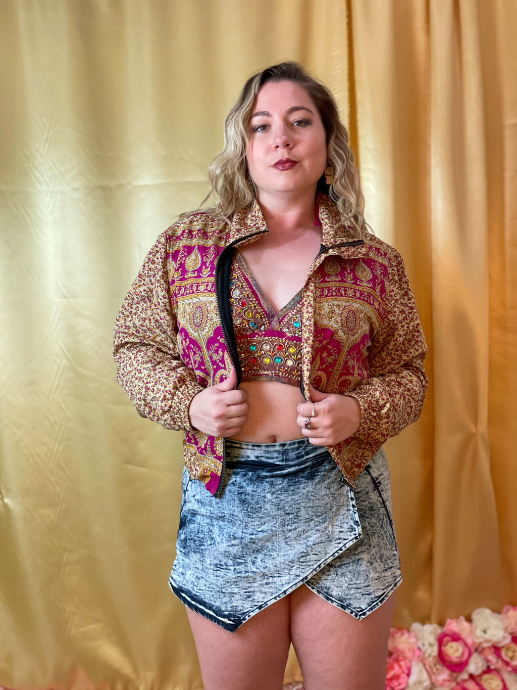 Paisley Dreams Satin Silk Crop Jacket