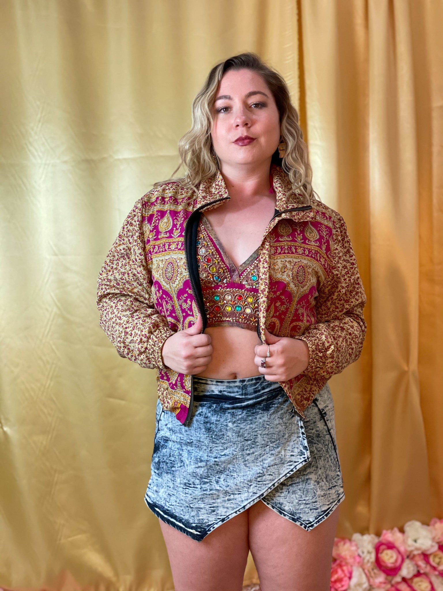 Paisley Dreams Satin Silk Crop Jacket