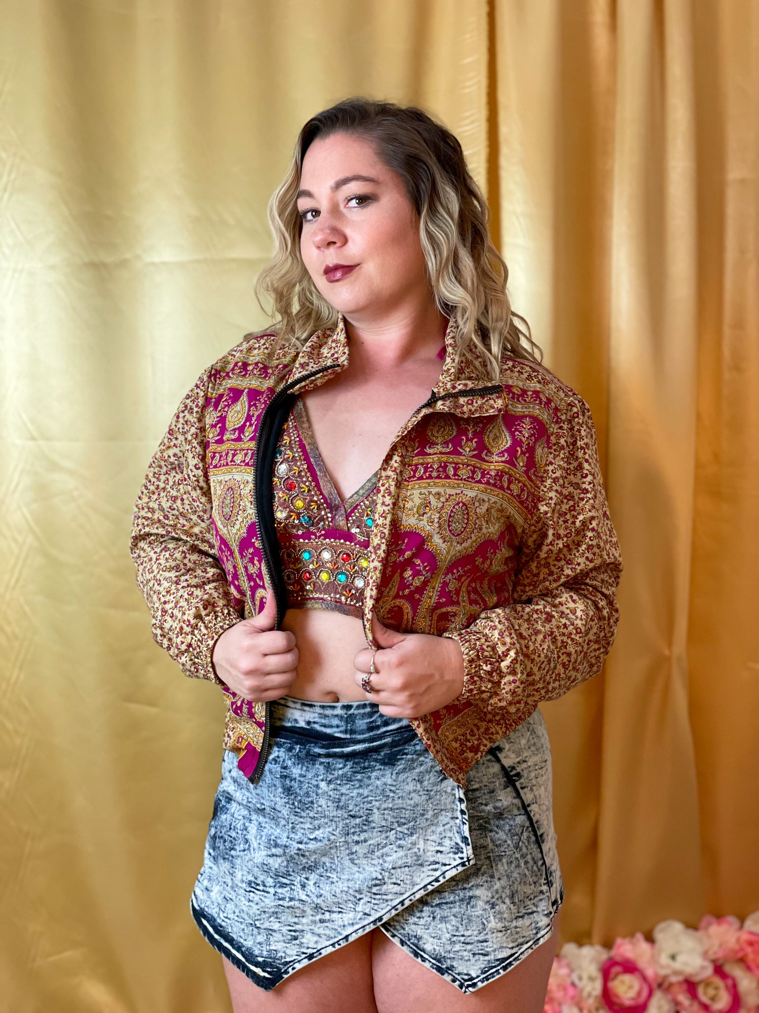 Paisley Dreams Satin Silk Crop Jacket