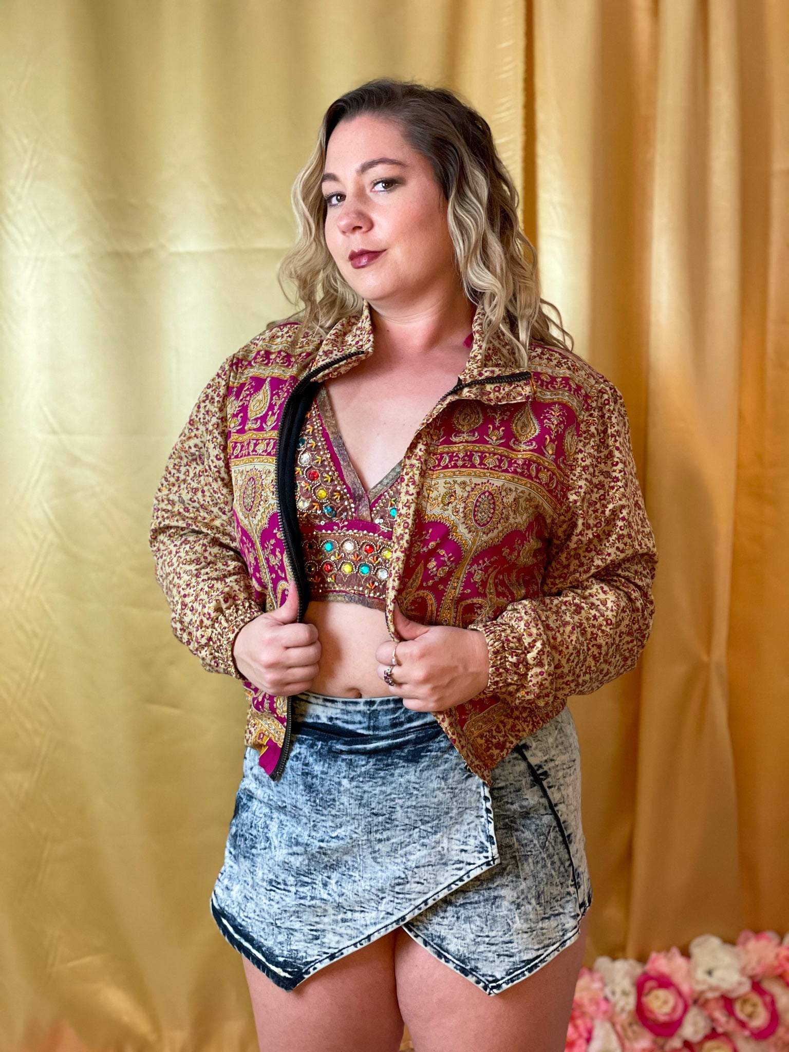 Paisley Dreams Satin Silk Crop Jacket