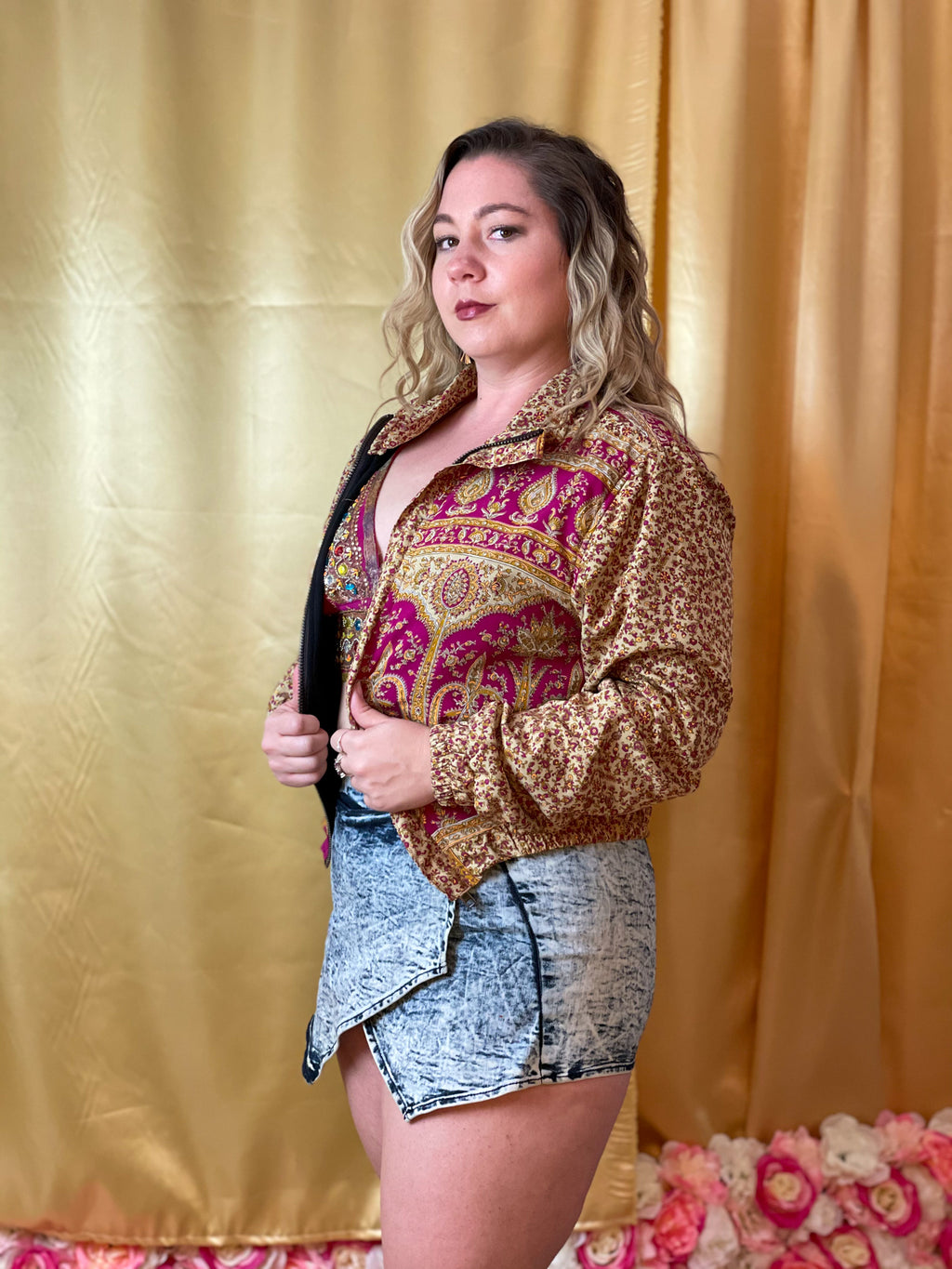 Paisley Dreams Satin Silk Crop Jacket