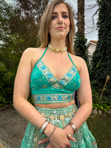 Turquoise Sparkles Halter Top SMALL CUPS  SIZE