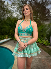 Load image into Gallery viewer, Turquoise Sparkles Halter Top SMALL CUPS  SIZE
